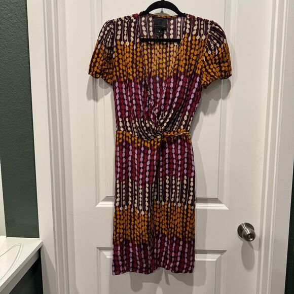 RARE Anna Sui x Anthropologie Silk Blend Wrap Graphic Print Dress Sz 8 - Picture 6 of 6